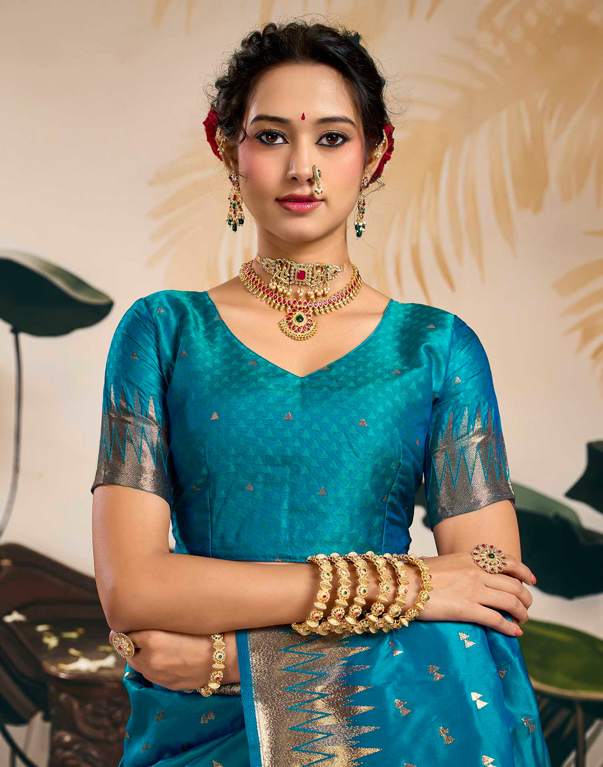 Teal Blue Silk Woven Banarasi Saree