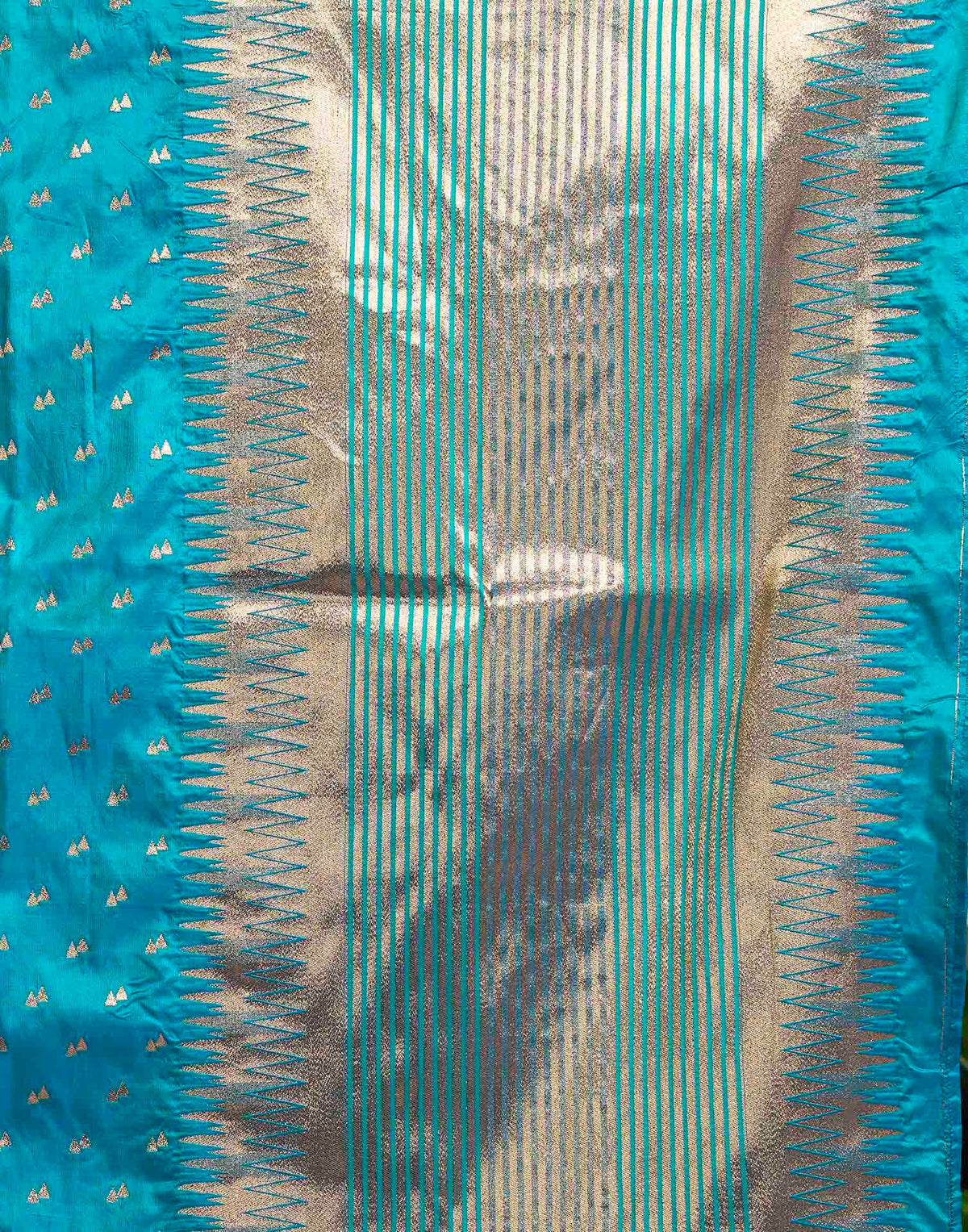Teal Blue Silk Woven Banarasi Saree