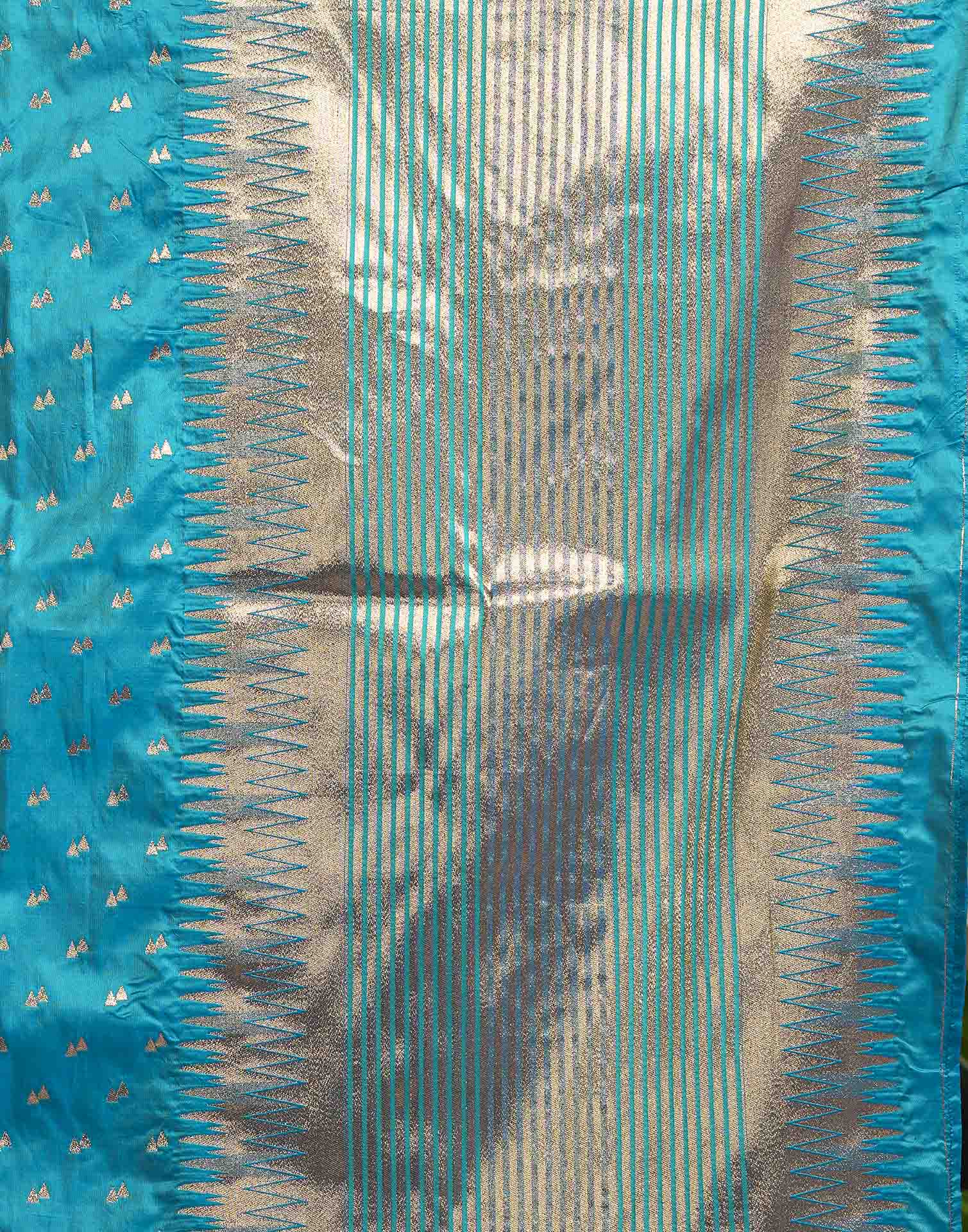 Teal Blue Silk Woven Banarasi Saree