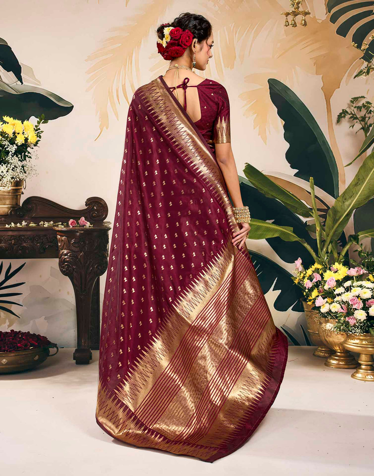 Maroon Silk Woven Banarasi Saree