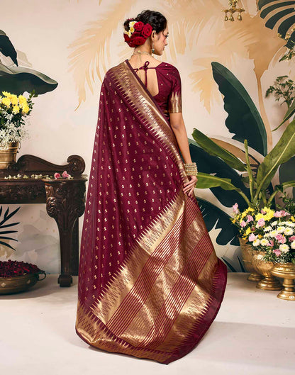 Maroon Silk Woven Banarasi Saree