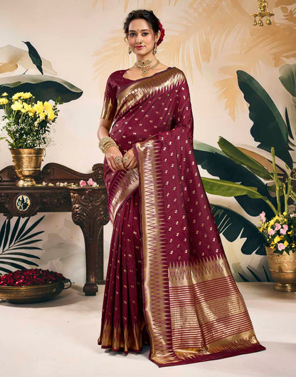 Maroon Silk Woven Banarasi Saree