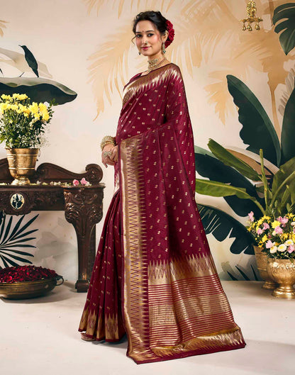 Maroon Silk Woven Banarasi Saree