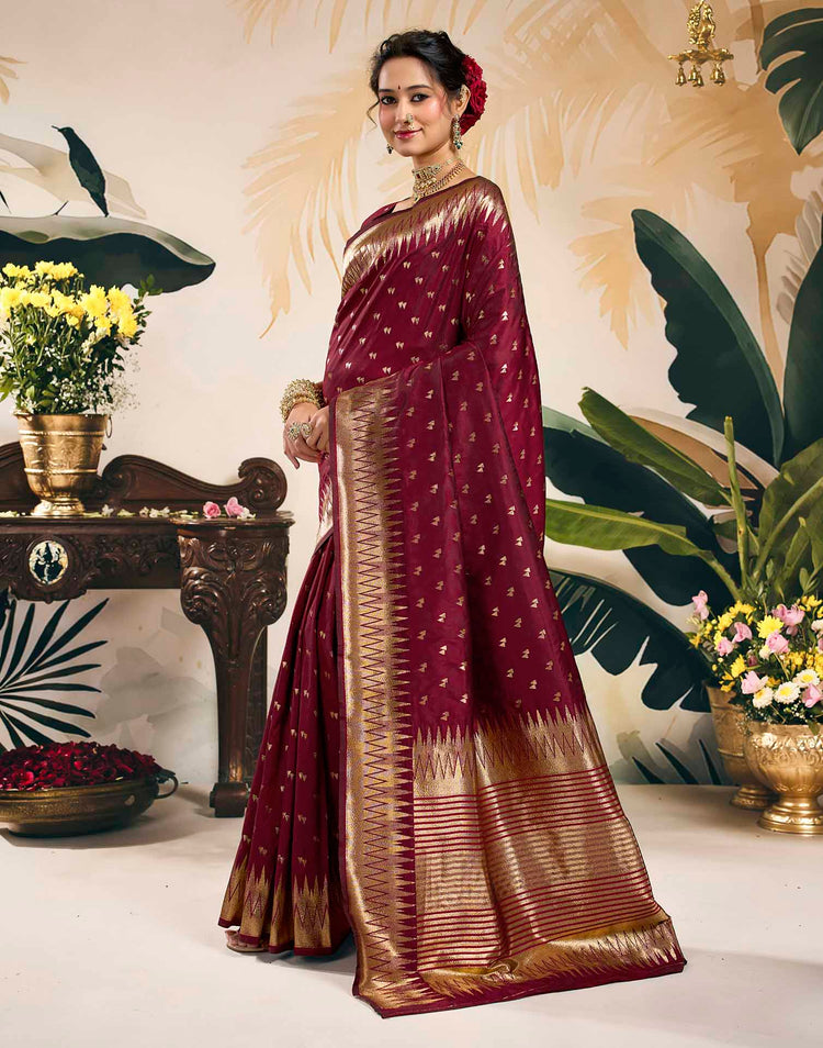 Maroon Silk Woven Banarasi Saree