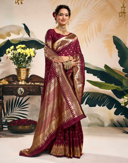 Maroon Silk Woven Banarasi Saree