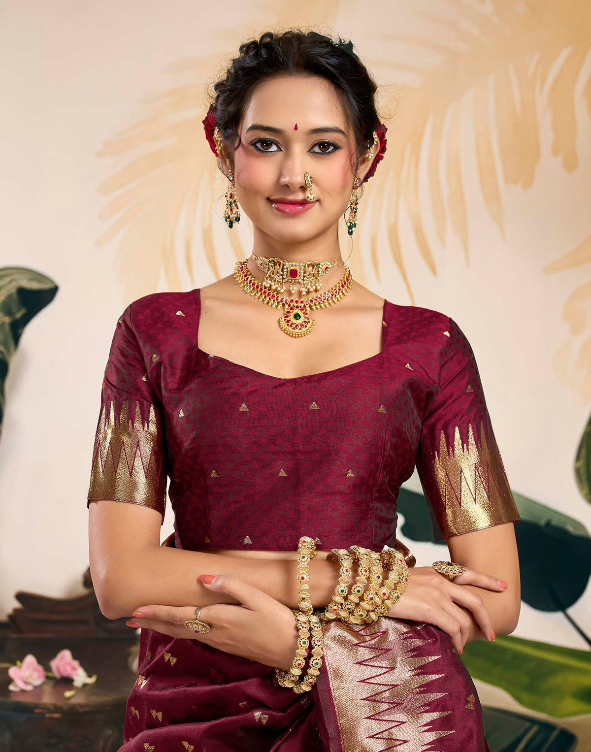 Maroon Silk Woven Banarasi Saree