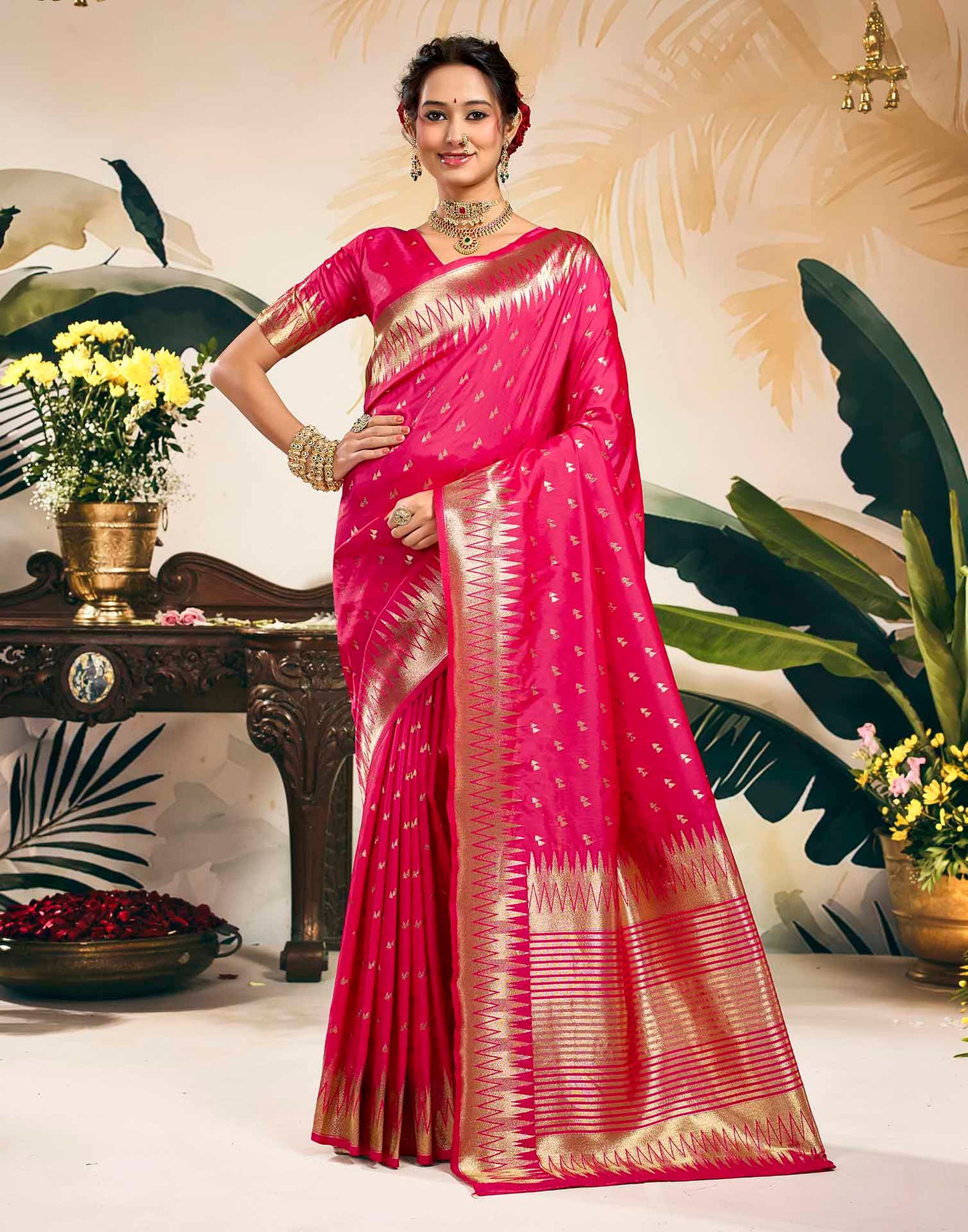 Rani Pink Silk Woven Banarasi Saree
