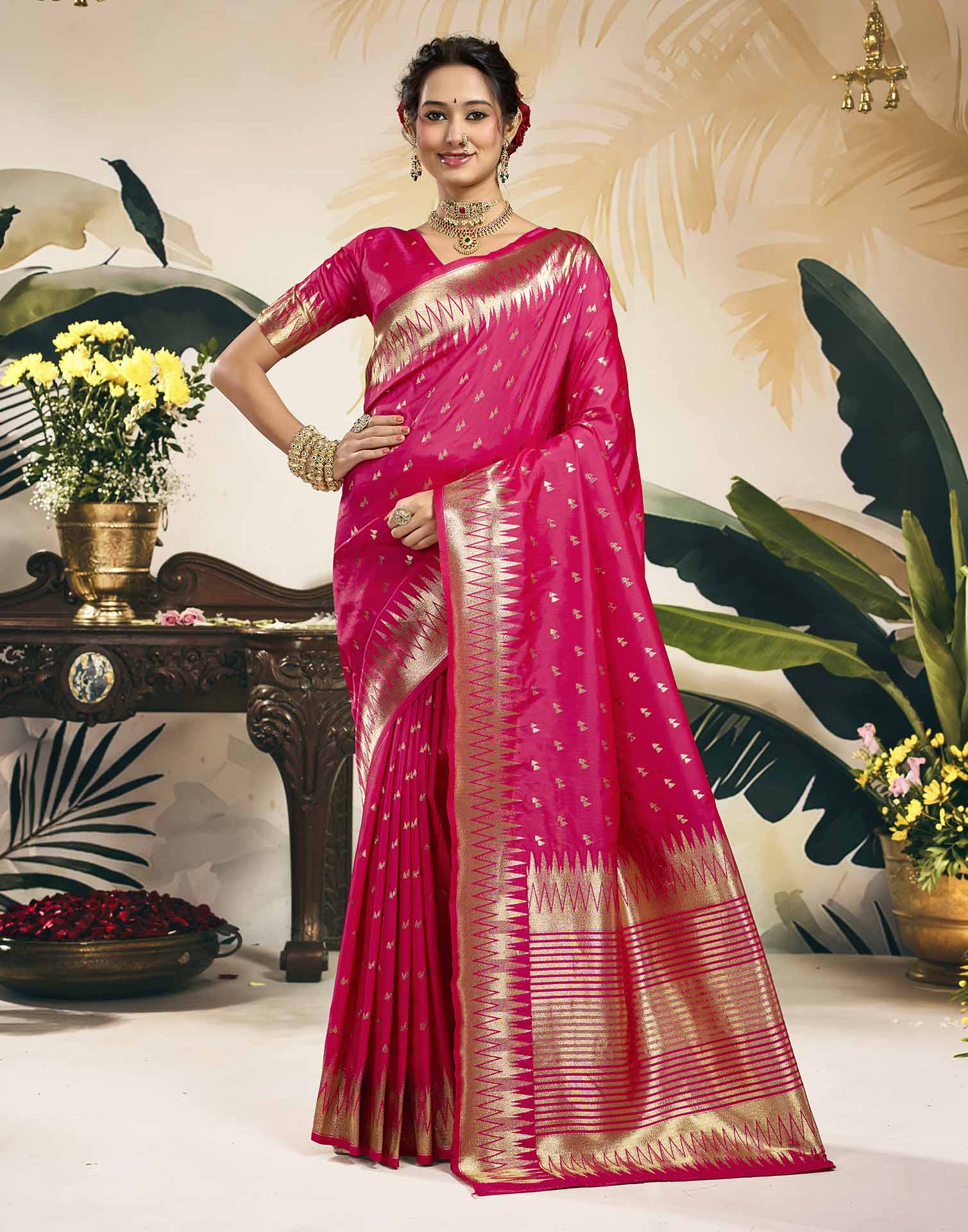 Rani Pink Silk Woven Banarasi Saree