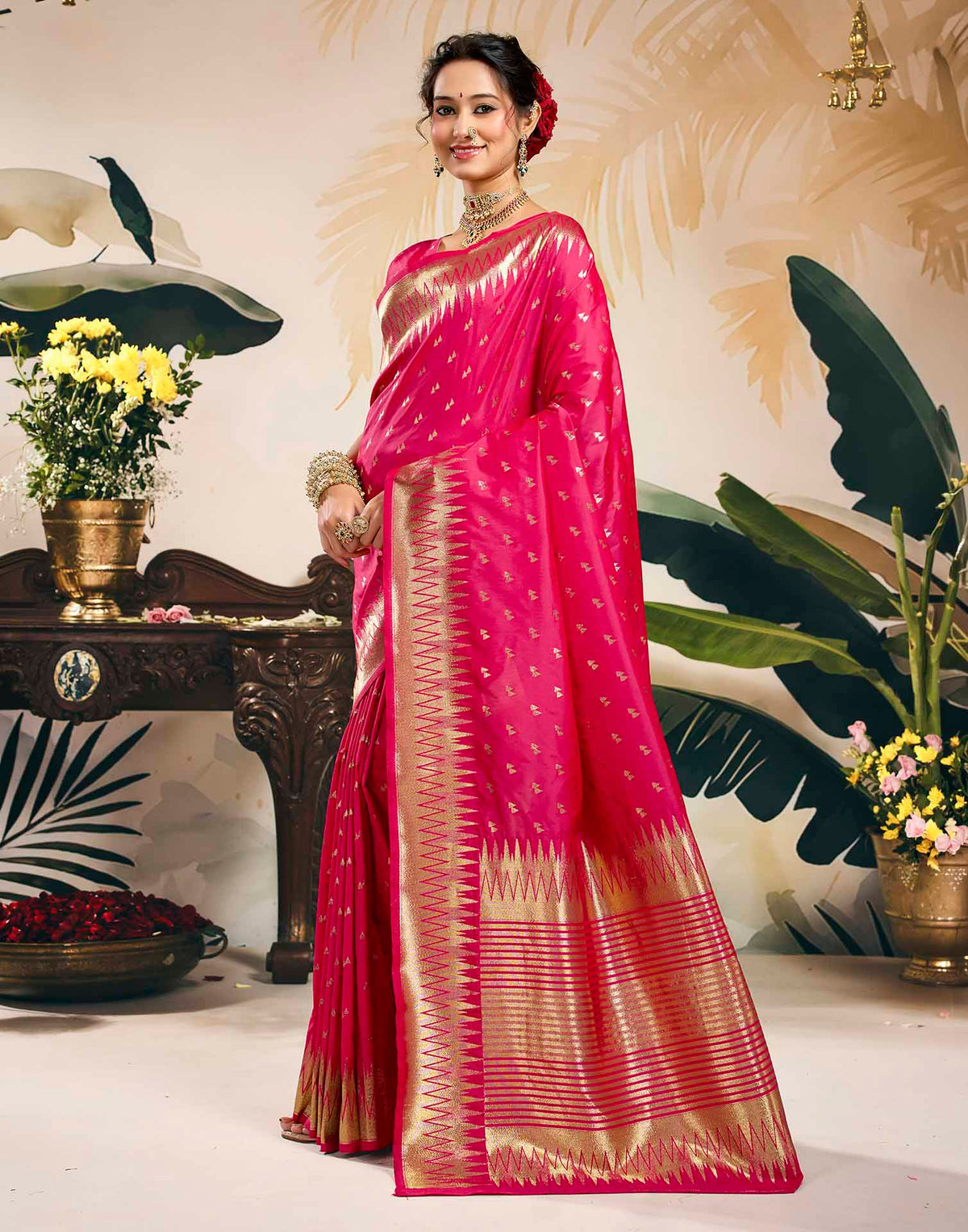 Rani Pink Silk Woven Banarasi Saree