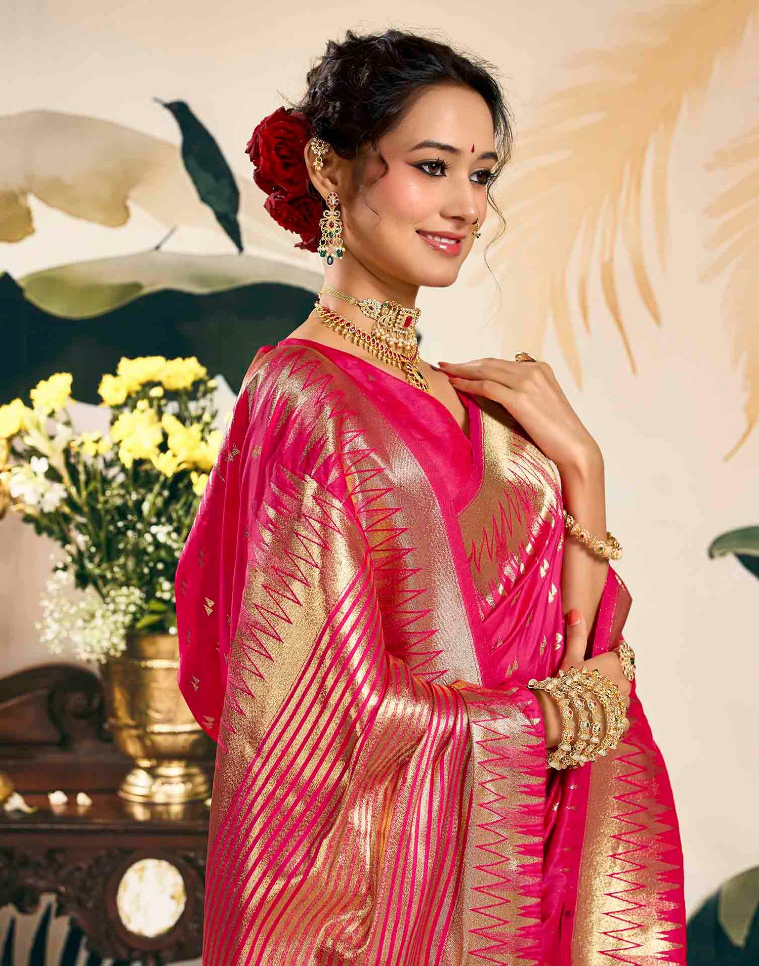 Rani Pink Silk Woven Banarasi Saree