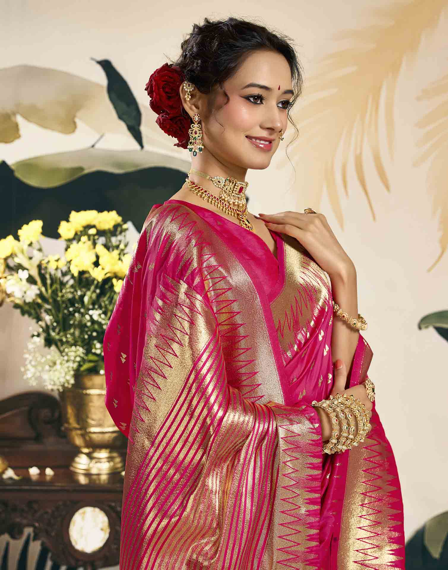 Rani Pink Silk Woven Banarasi Saree