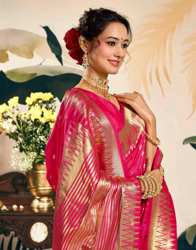 Rani Pink Silk Woven Banarasi Saree
