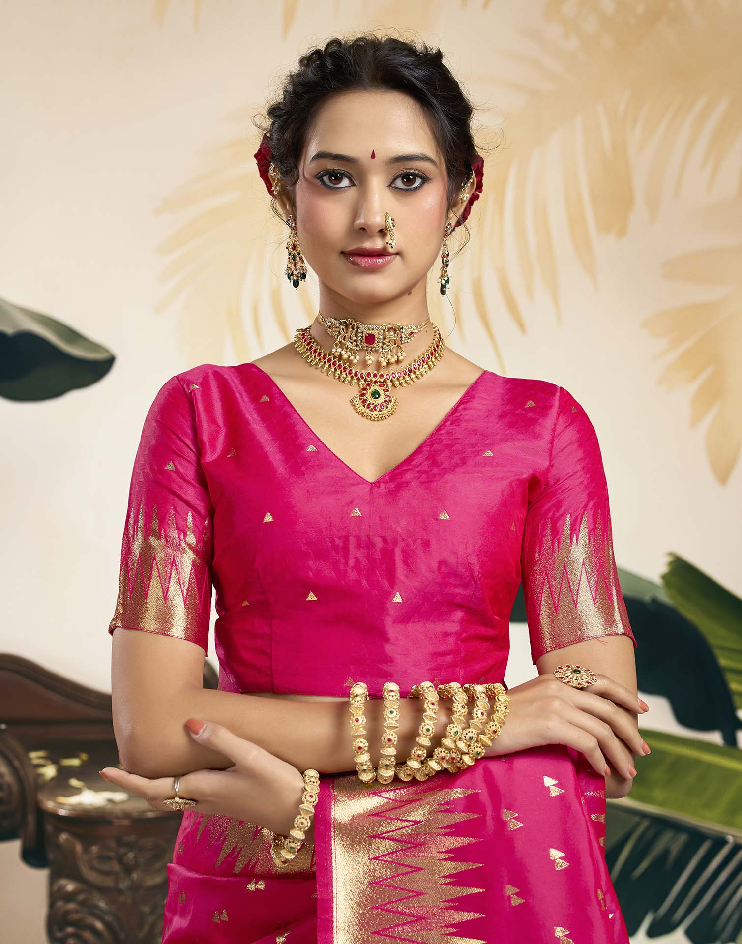 Rani Pink Silk Woven Banarasi Saree