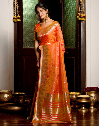 Orange Silk Woven Banarasi Saree