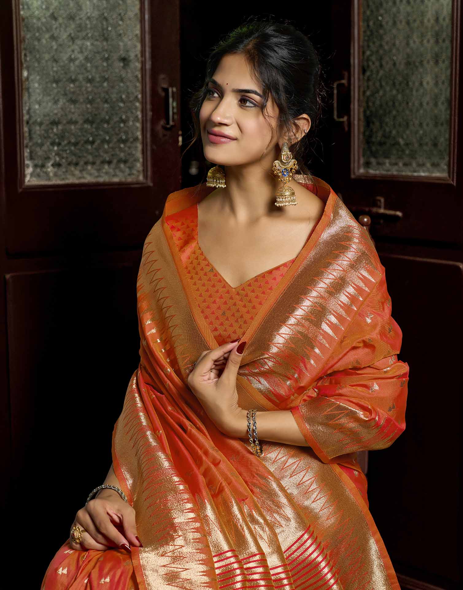 Orange Silk Woven Banarasi Saree