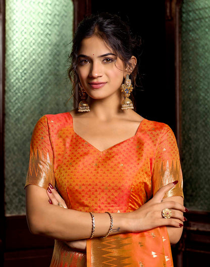 Orange Silk Woven Banarasi Saree