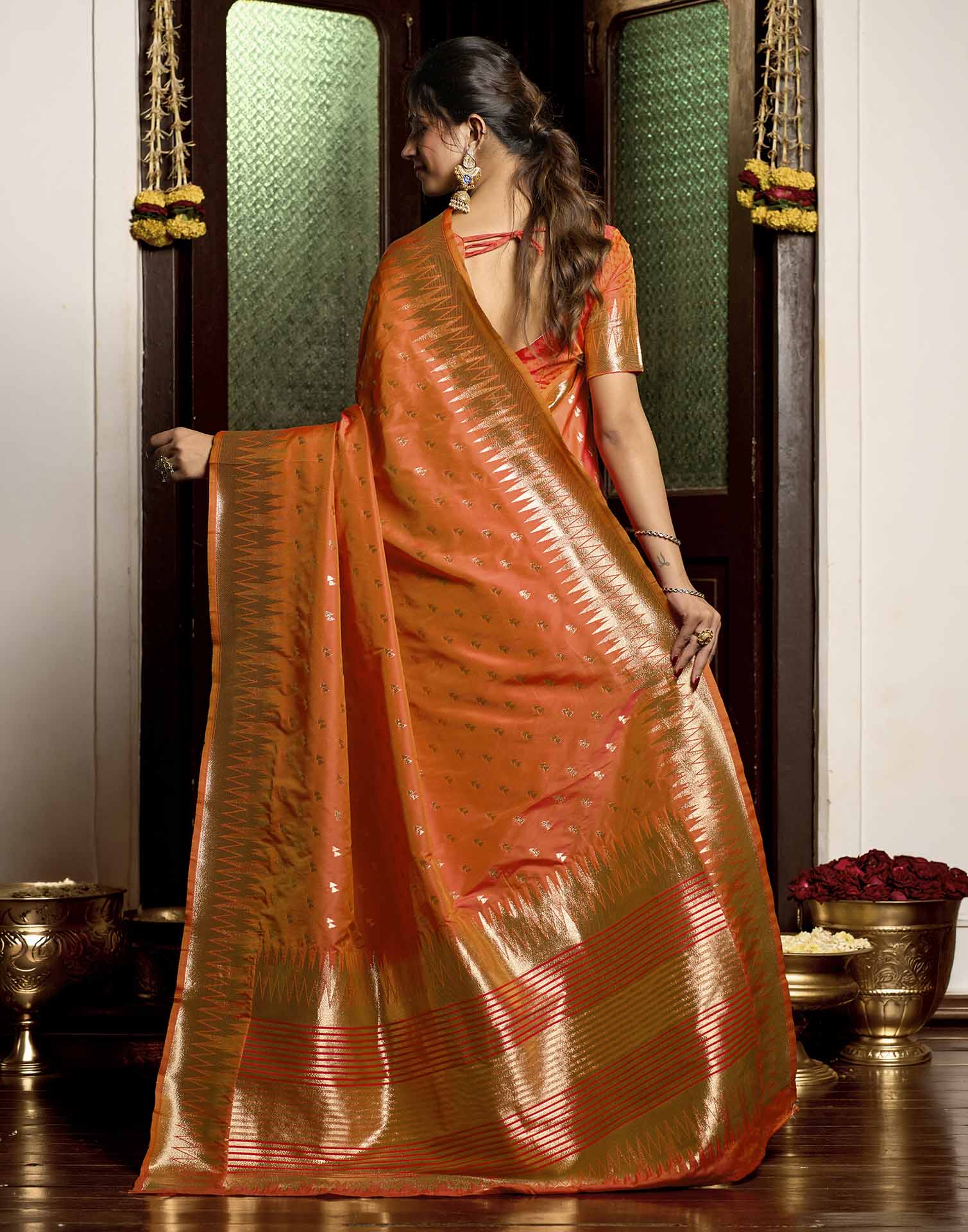 Orange Silk Woven Banarasi Saree