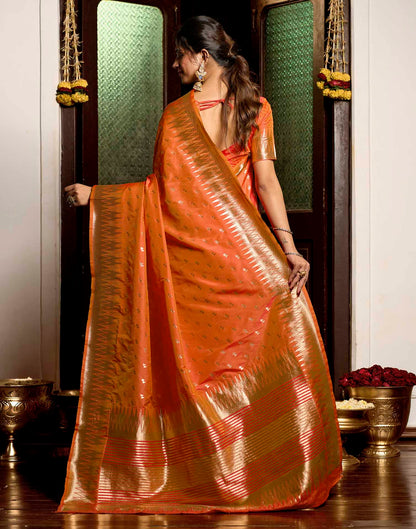 Orange Silk Woven Banarasi Saree