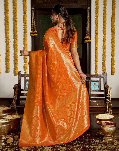 Orange Silk Woven Banarasi Saree