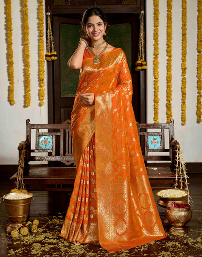 Orange Silk Woven Banarasi Saree