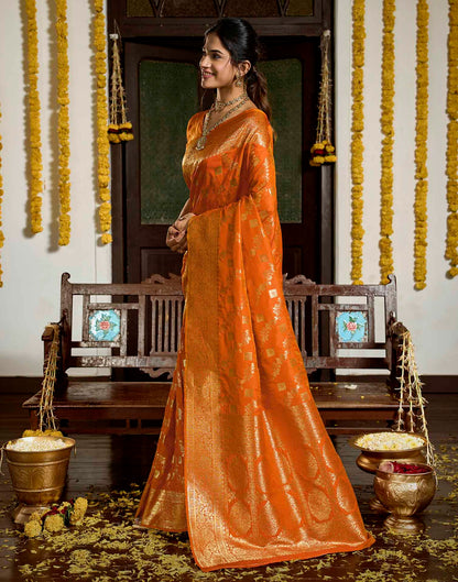 Orange Silk Woven Banarasi Saree