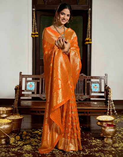 Orange Silk Woven Banarasi Saree