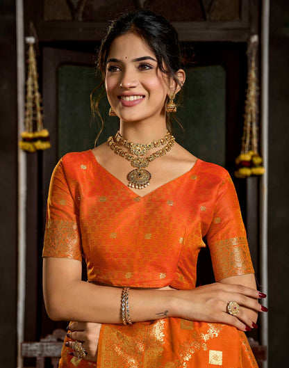 Orange Silk Woven Banarasi Saree