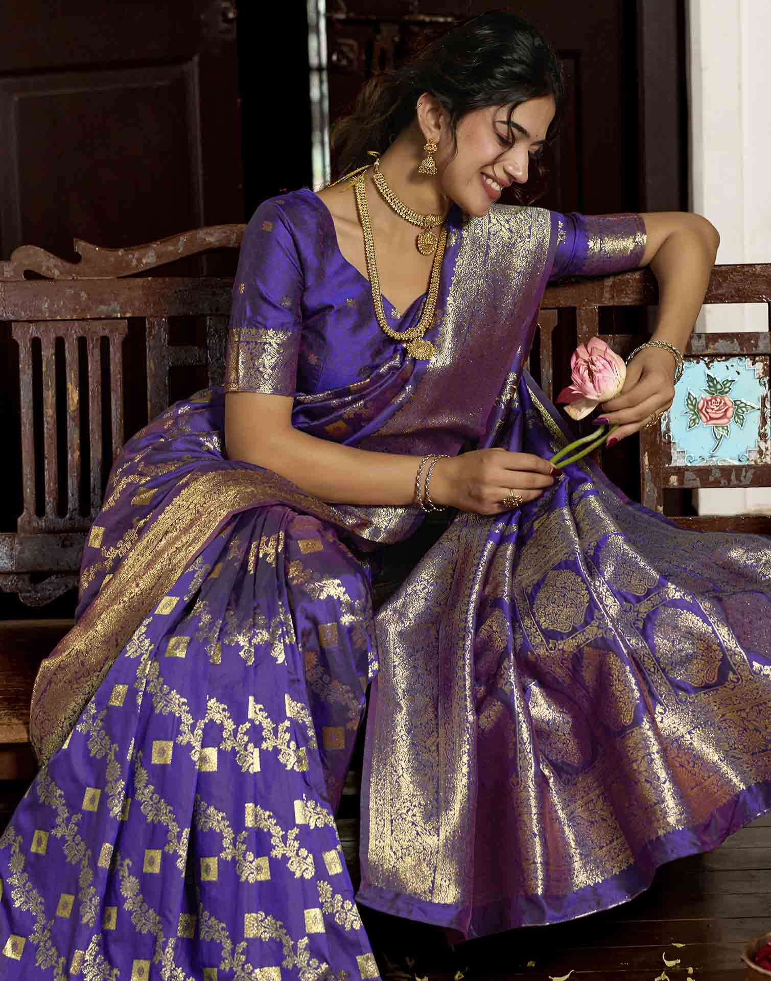 Royal Purple Silk Woven Banarasi Saree