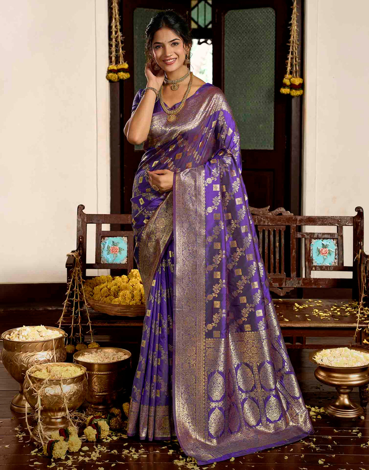 Royal Purple Silk Woven Banarasi Saree