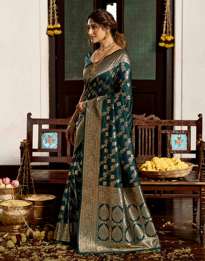 Bottle Green Silk Woven Banarasi Saree