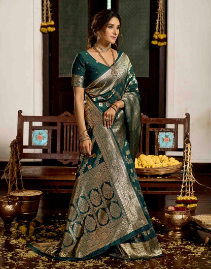 Bottle Green Silk Woven Banarasi Saree