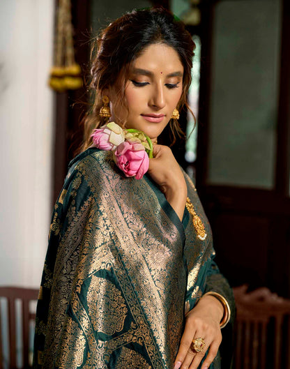 Bottle Green Silk Woven Banarasi Saree