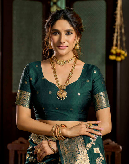 Bottle Green Silk Woven Banarasi Saree