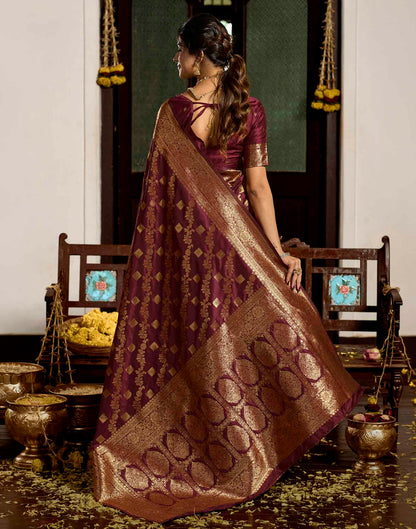 Maroon Silk Woven Banarasi Saree