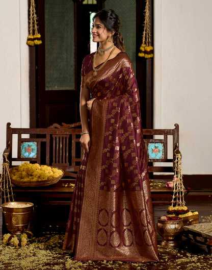 Maroon Silk Woven Banarasi Saree