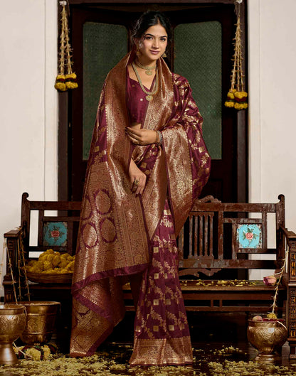 Maroon Silk Woven Banarasi Saree