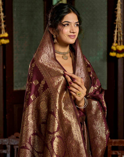 Maroon Silk Woven Banarasi Saree