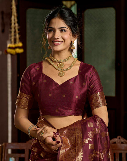 Maroon Silk Woven Banarasi Saree