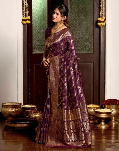 Wine Silk Woven Banarasi Saree