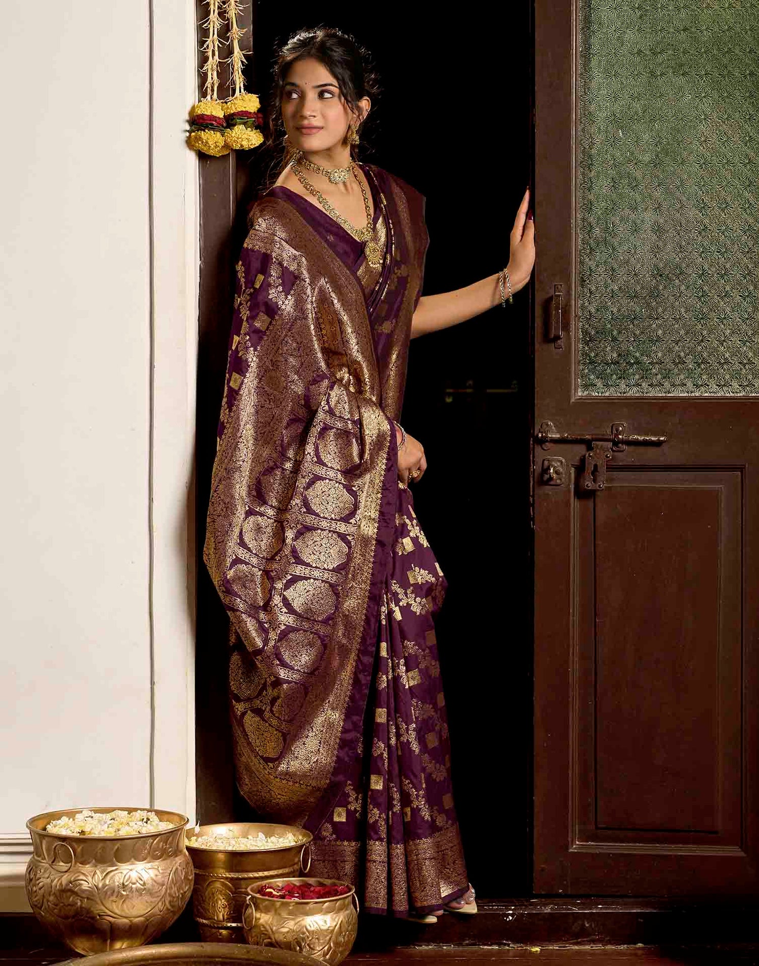 Wine Silk Woven Banarasi Saree
