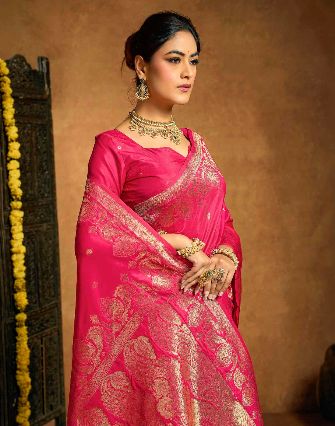 Rani Pink Silk Woven Banarasi Saree