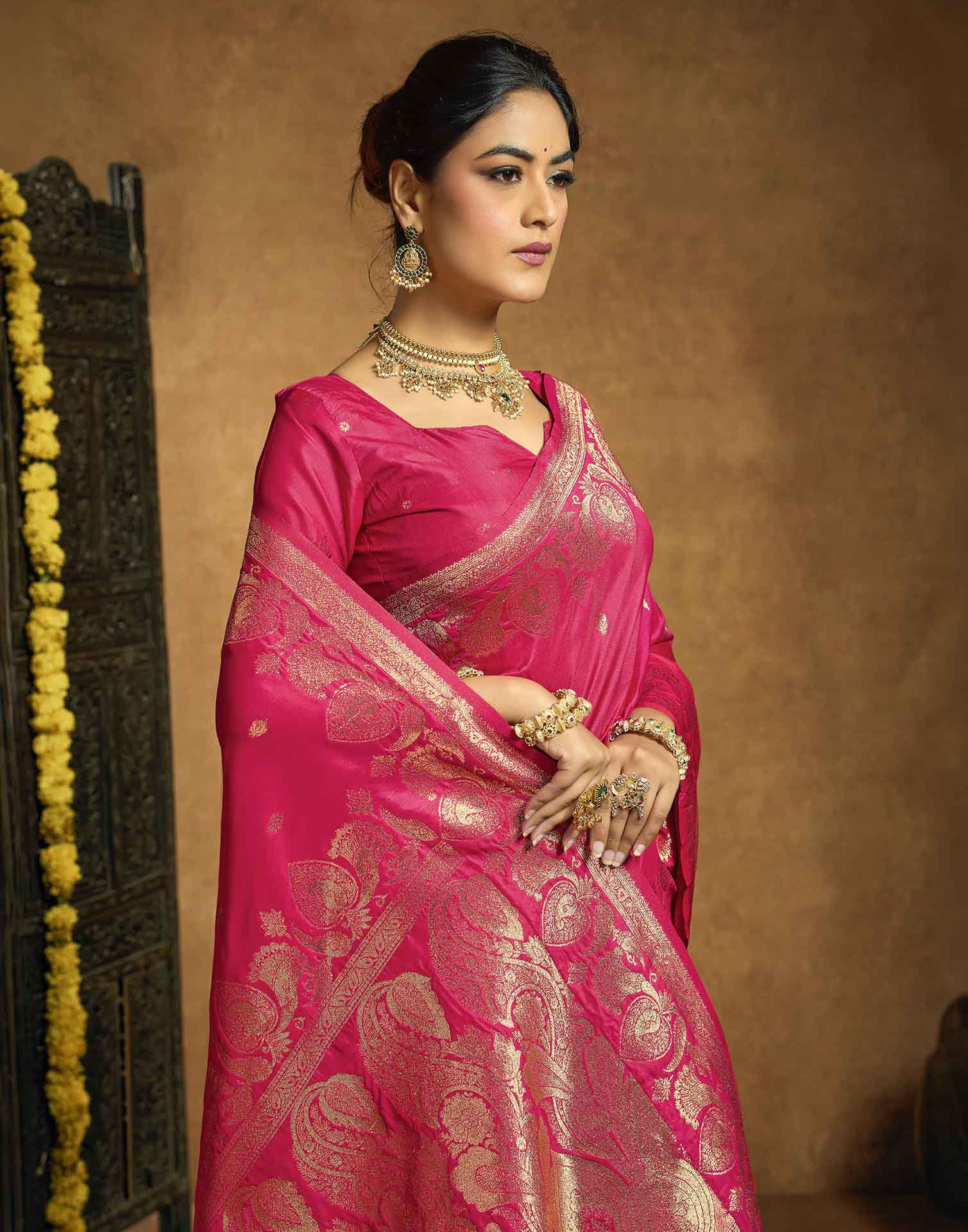Rani Pink Silk Woven Banarasi Saree