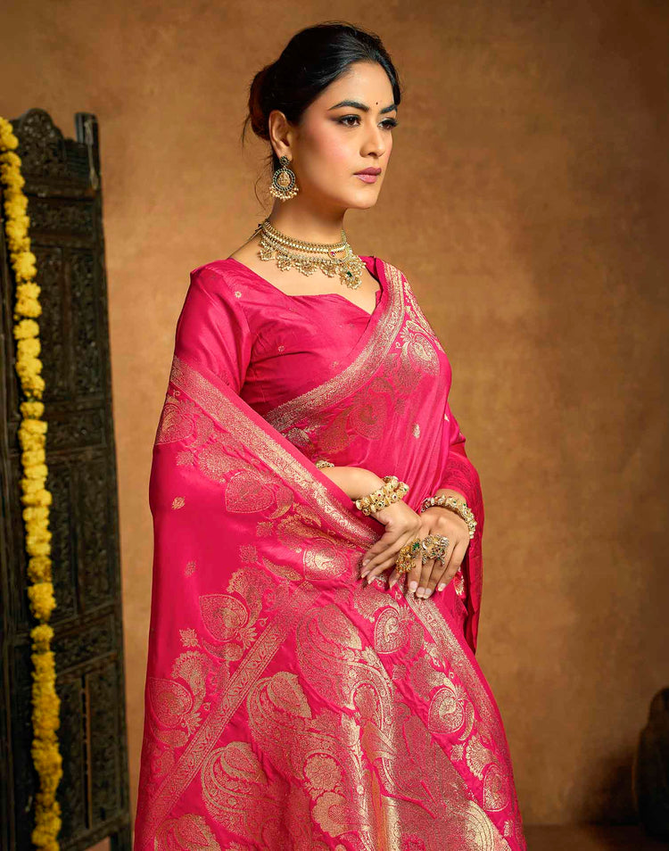 Rani Pink Silk Woven Banarasi Saree