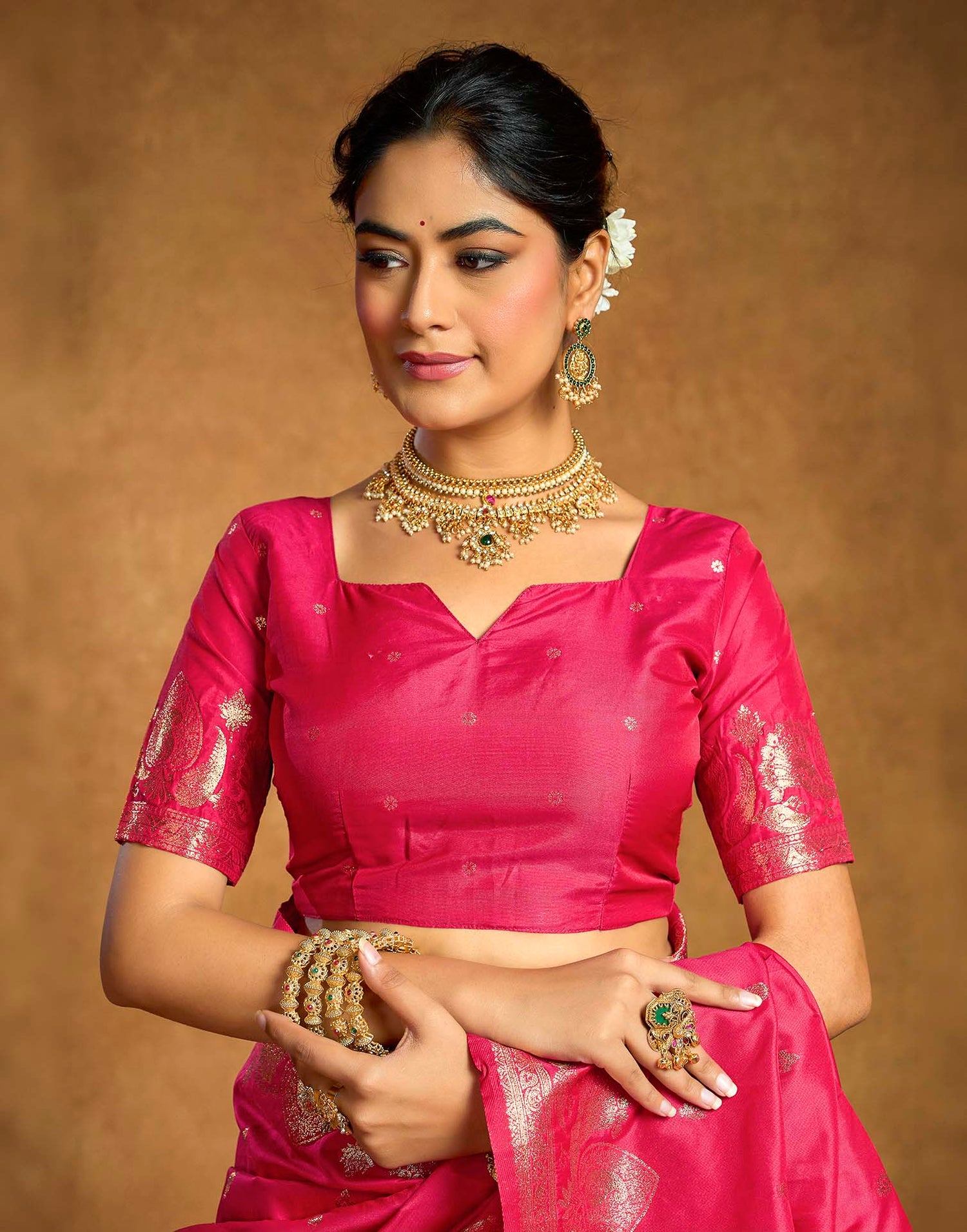 Rani Pink Silk Woven Banarasi Saree