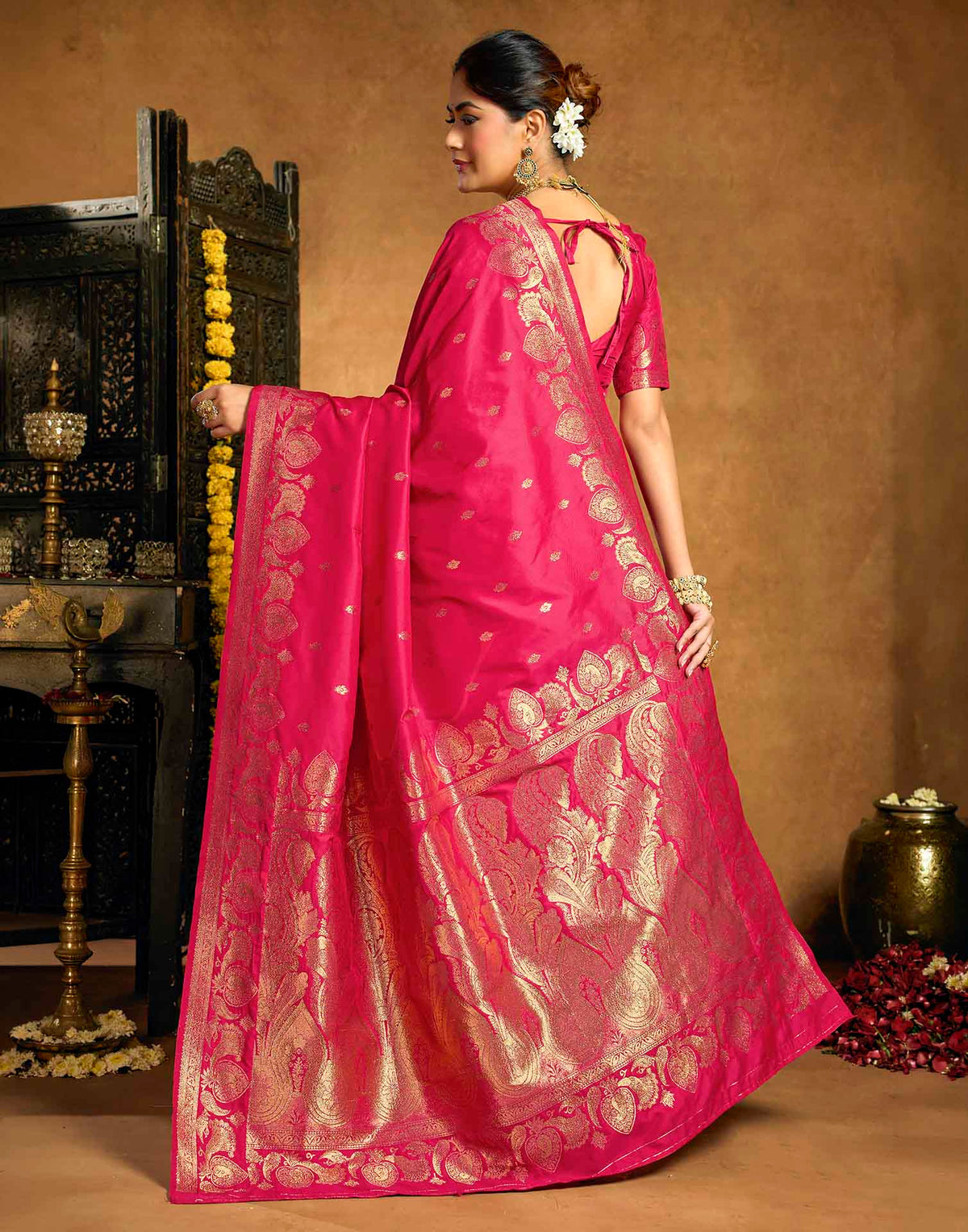 Rani Pink Silk Woven Banarasi Saree