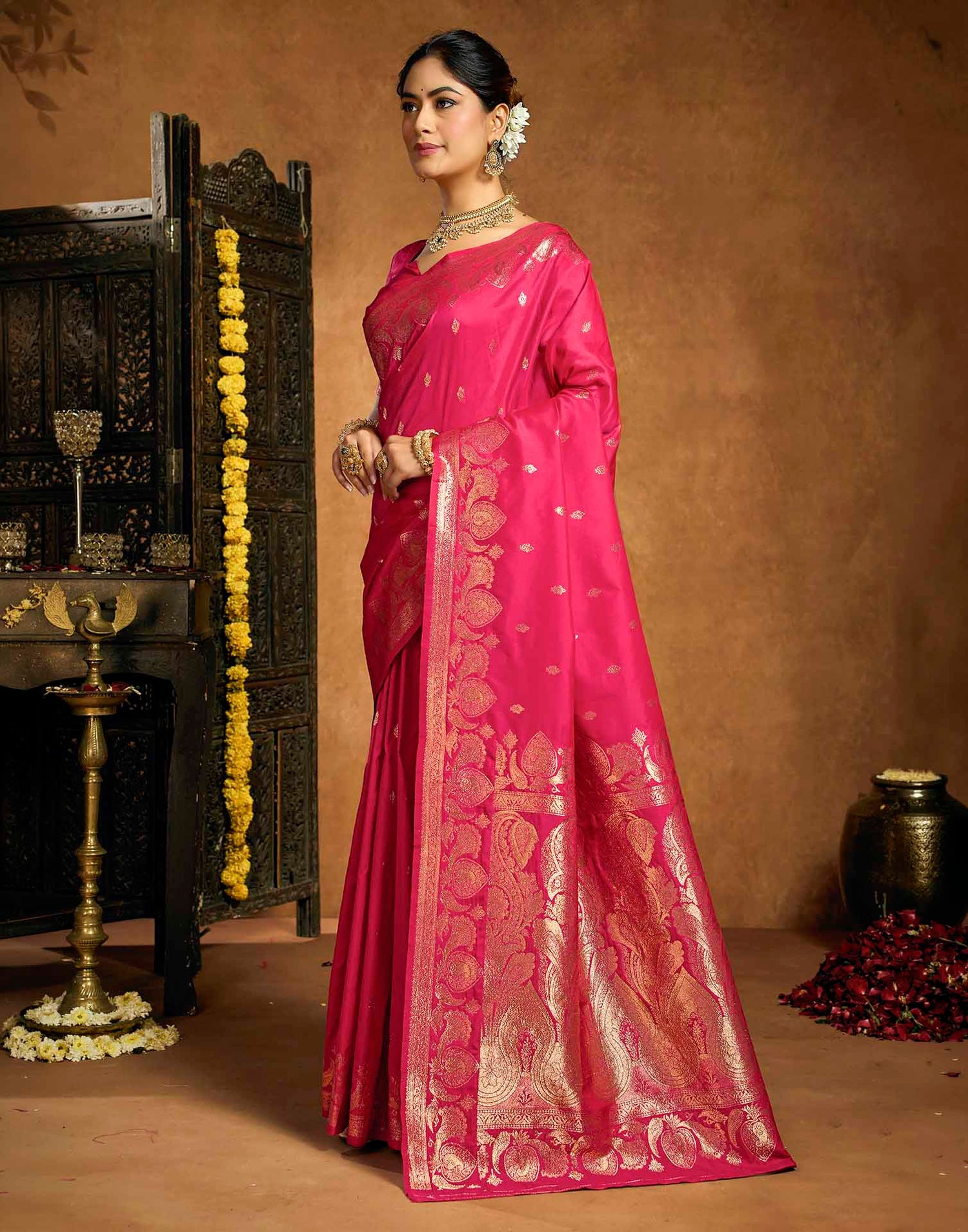 Rani Pink Silk Woven Banarasi Saree