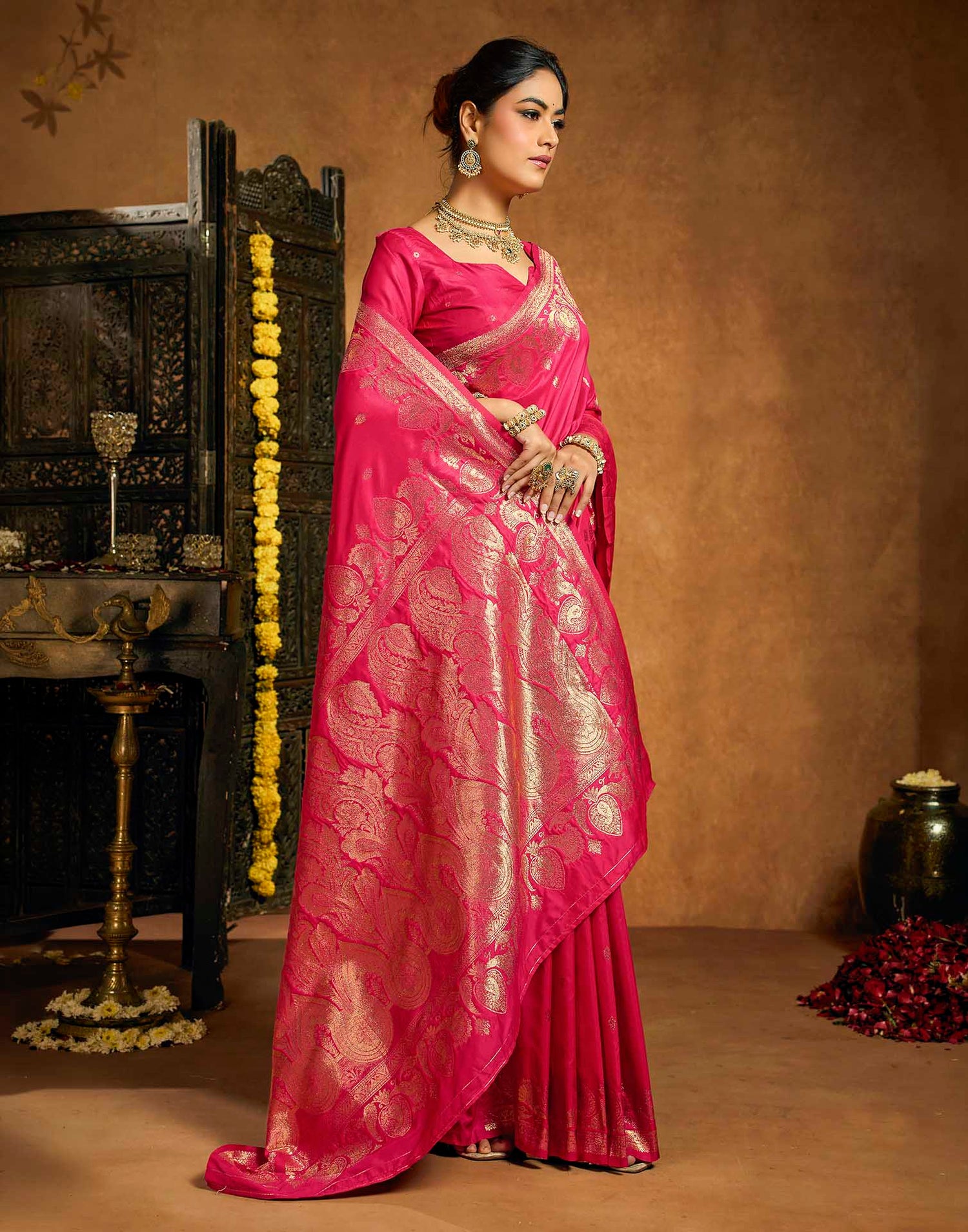 Rani Pink Silk Woven Banarasi Saree