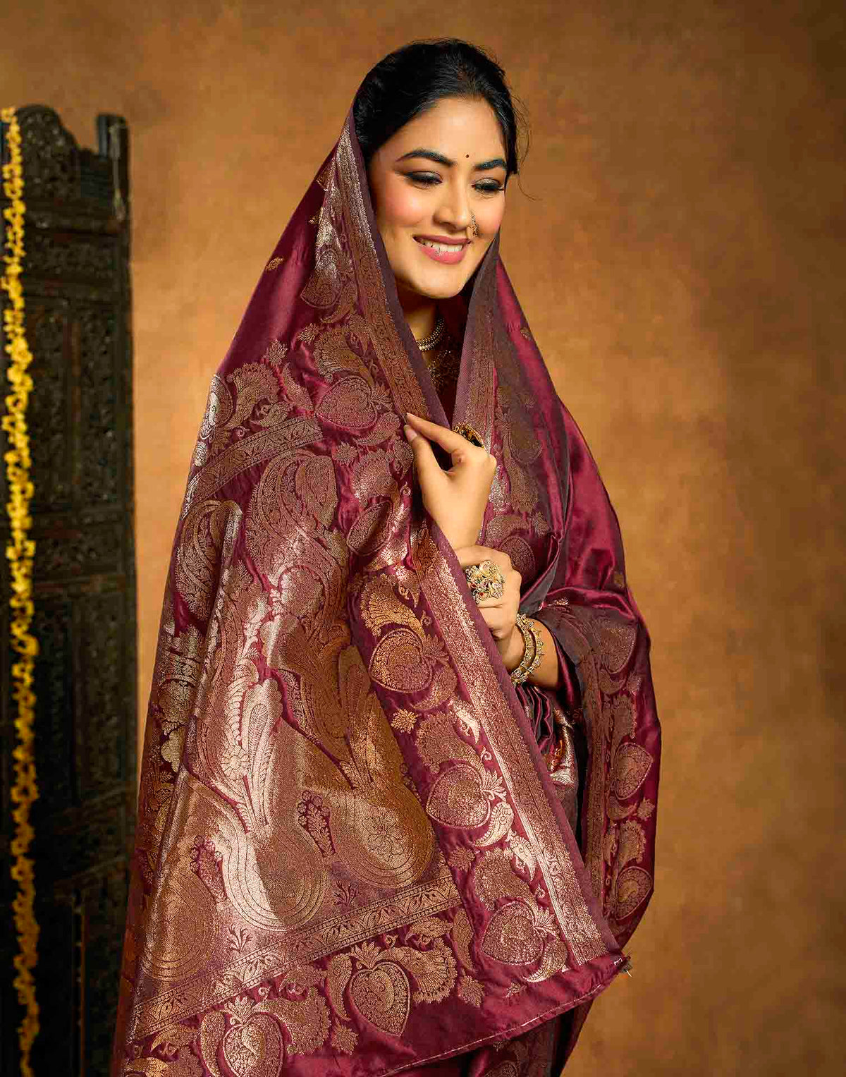 Maroon Silk Woven Banarasi Saree
