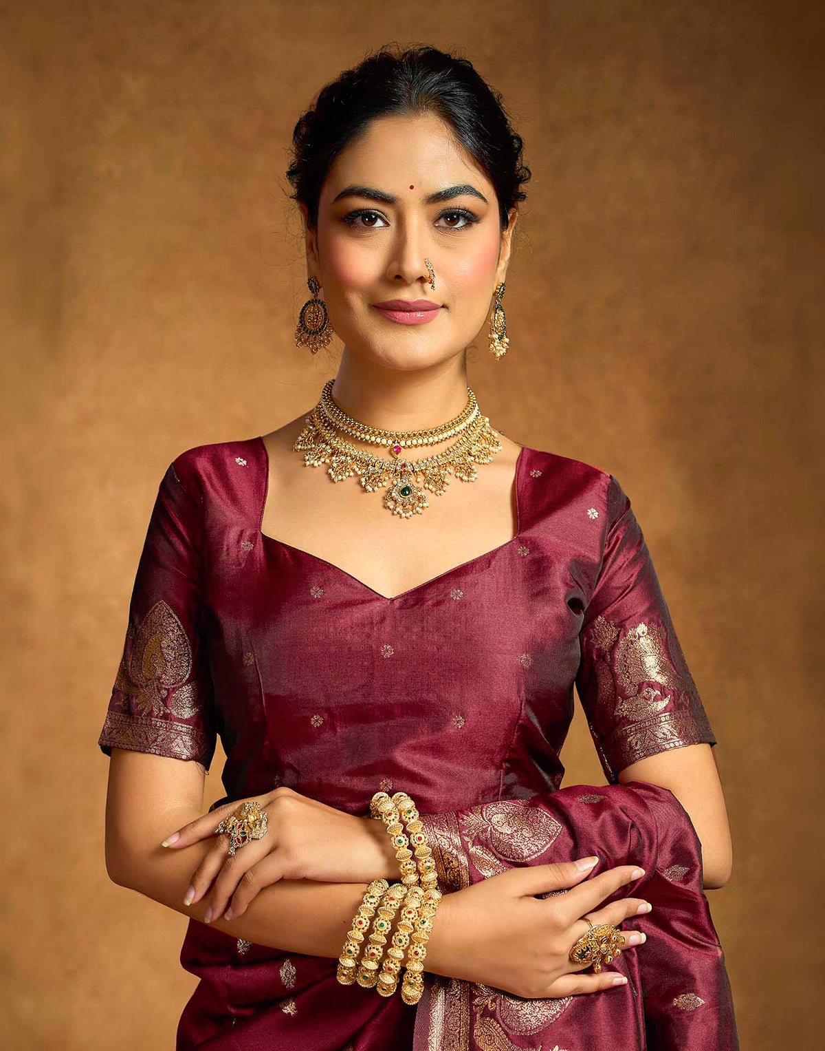 Maroon Silk Woven Banarasi Saree