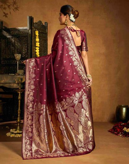 Maroon Silk Woven Banarasi Saree